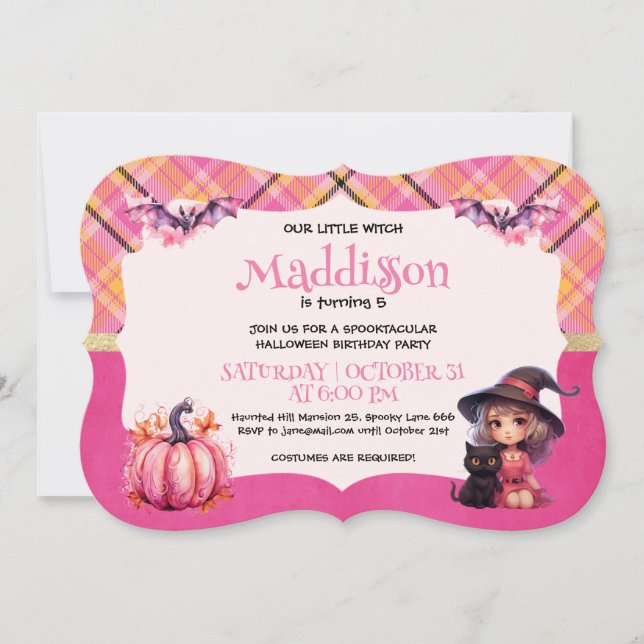 Invitación Cute Halloween Witch Birday Party (Anverso)