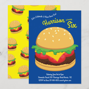 Invitación Cute Hamburger Kids Birthday Fiesta Burger