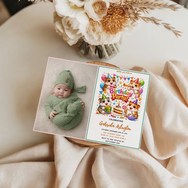 Invitación Cute Hamster Birthday Party | Kids Hamster (Cute Hamster Birthday Party | Kids Hamster Invitation
)