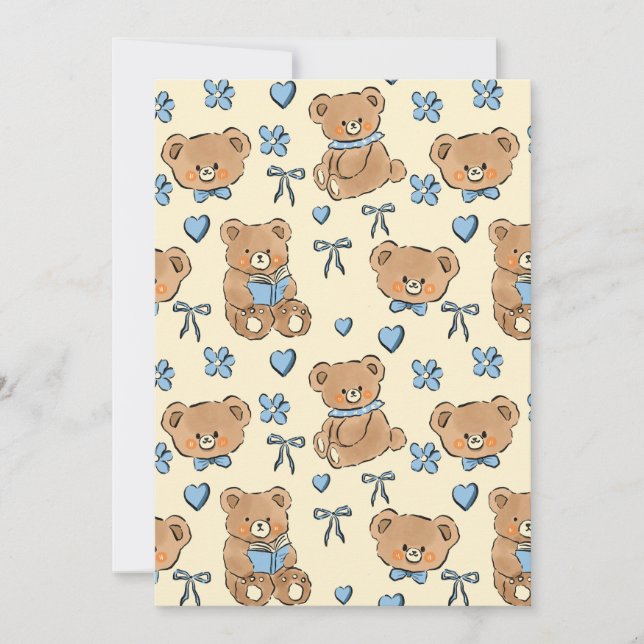 Invitación Cute Hand-drawn Brown Teddy Bears Seamless Pattern (Anverso)