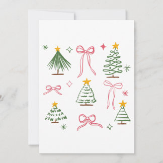 Invitación Cute Hand Drawn Christmas Trees and Bows Pattern