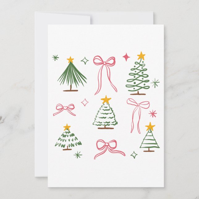 Invitación Cute Hand Drawn Christmas Trees and Bows Pattern (Anverso)