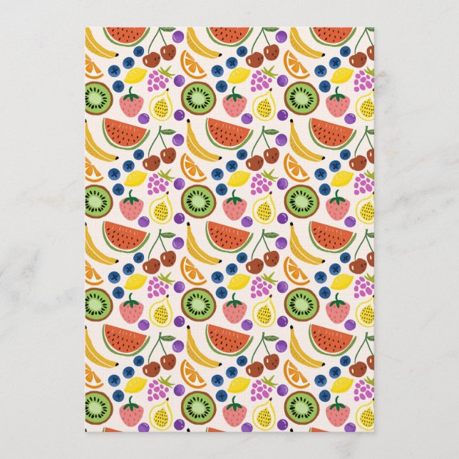 Invitación Cute Hand-drawn Doodle Fruits Seamless Pattern (Anverso)