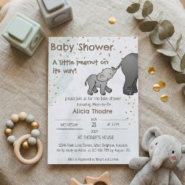 Invitación Cute Hand Drawn Elephant Little Peanut Baby Shower