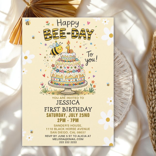 Invitación Cute Happy Bee-Day 1st Birthday for Kids (Subido por el creador)
