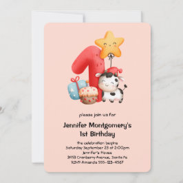 Invitación Cute Happy Cow 1º cumpleaños