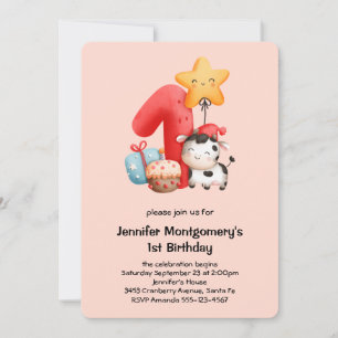 Invitación Cute Happy Cow 1º cumpleaños
