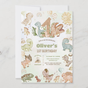 Invitación Cute Happy Dinosaurs 1er cumpleaños