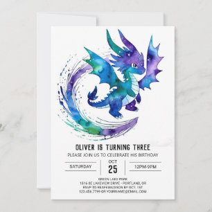 Invitación Cute Happy Dragon Digital Boy Cumpleaños