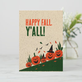 Invitación Cute Happy Fall Y'all Sombrero de Bruja de Calabaz