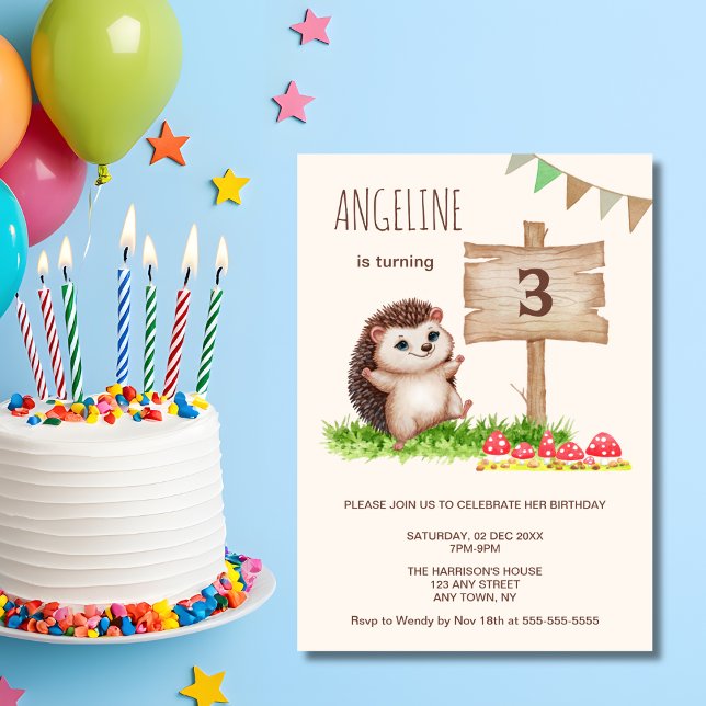 Invitación Cute Happy Hedgehog Mushroom Cumpleaños (Subido por el creador)