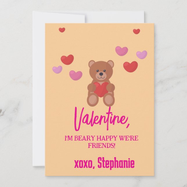 Invitación Cute Happy Teddy Bear Kids Día de San Valentín (Anverso)