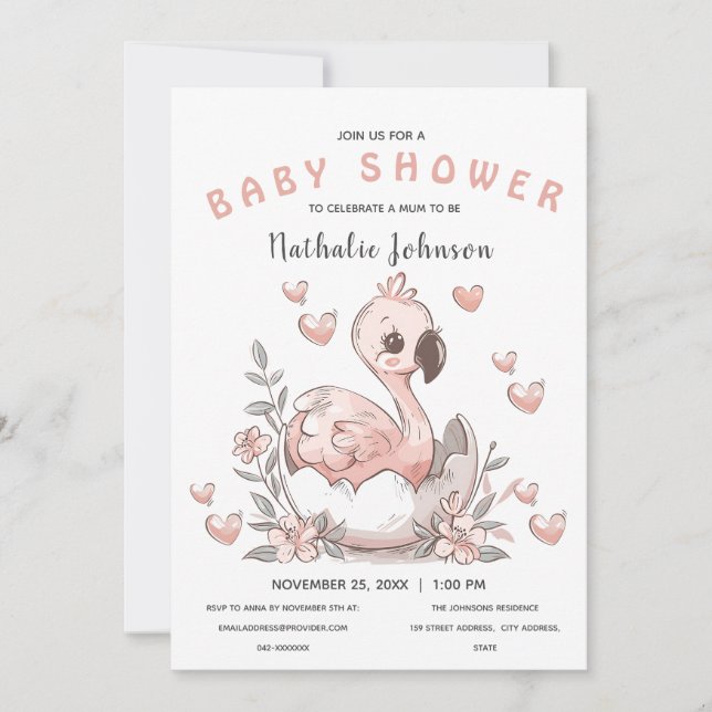 Invitación Cute Hatching Flamingo Baby Shower (Anverso)