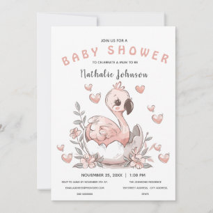 Invitación Cute Hatching Flamingo Baby Shower