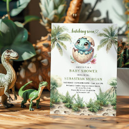 Invitación Cute Hatching Soon Dino Watercolor Shower Invite