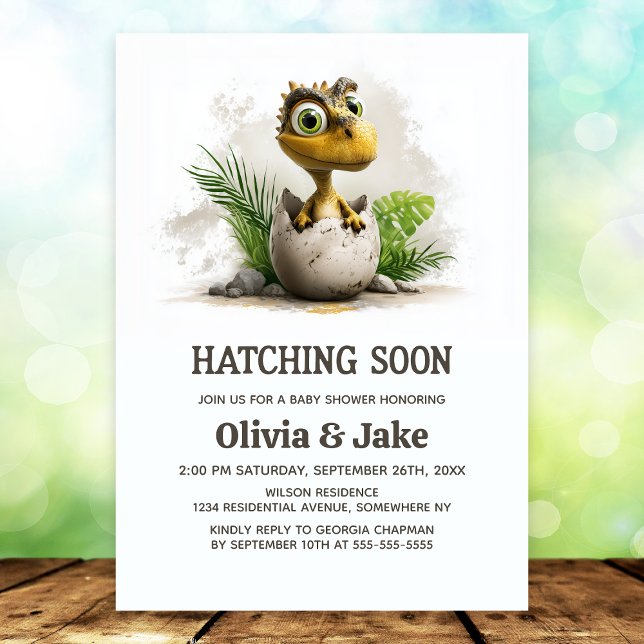 Invitación Cute Hatching Soon Dinosaur Baby Shower Invitation (Subido por el creador)