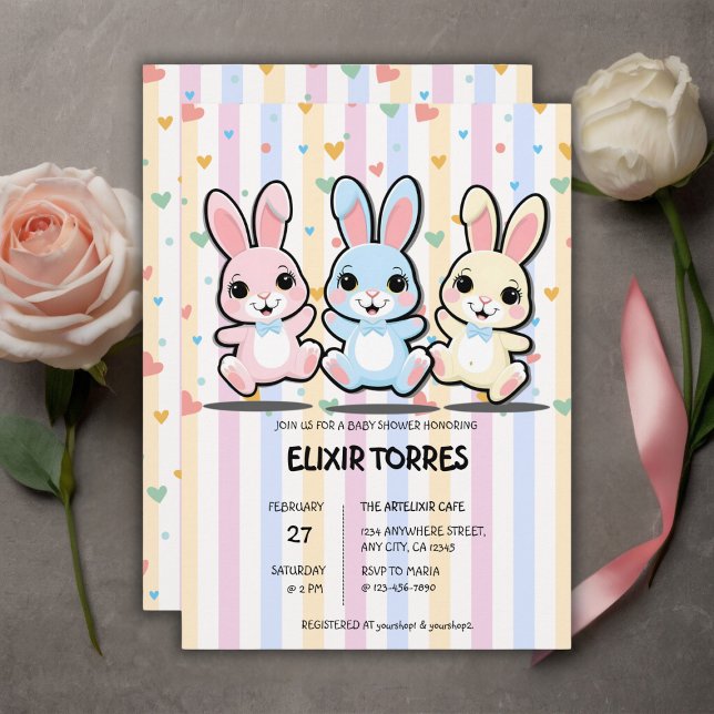 Invitación Cute Heart Bunny Hoppers Baby Shower (Subido por el creador)