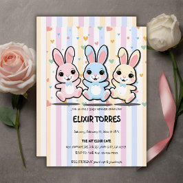 Invitación Cute Heart Bunny Hoppers Baby Shower