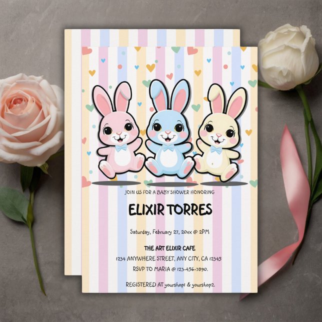 Invitación Cute Heart Bunny Hoppers Baby Shower (Subido por el creador)