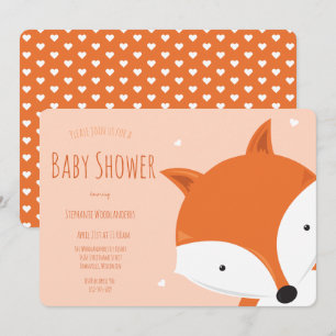 Invitación Cute Hearts Fox Animal Baby Shower