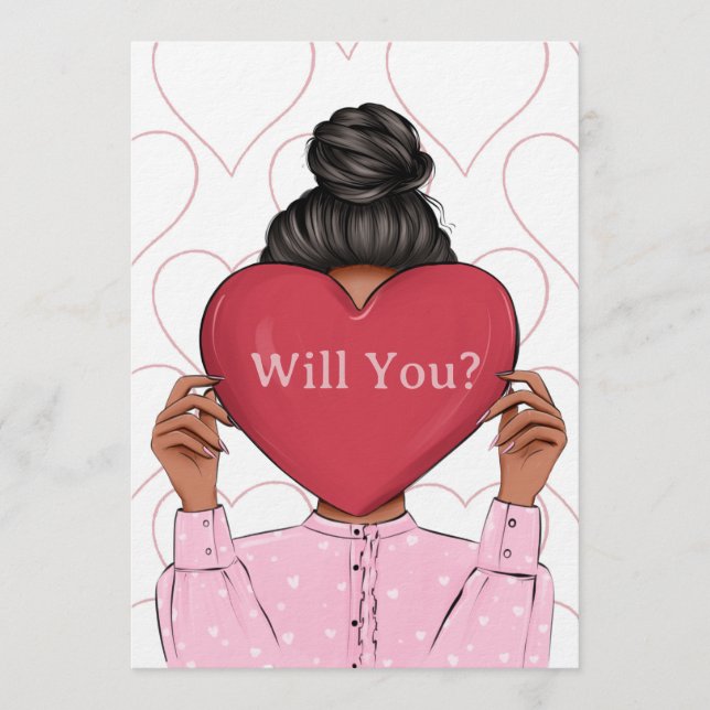 Invitación Cute Hearts Valentine's Bridesmaid Proposal Card (Anverso)