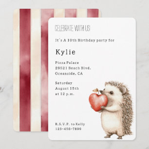 Invitación Cute Hedgehog Animal Heart Birthday