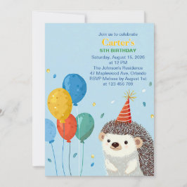 Invitación Cute Hedgehog Birthday Party Invitation