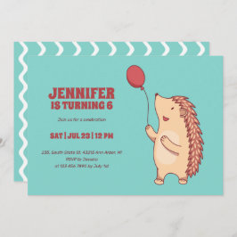 Invitación Cute Hedgehog Con Niños Personalizados De Globos C