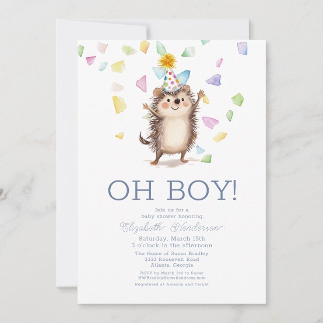 Invitación Cute Hedgehog es un chico Baby Shower (Anverso)