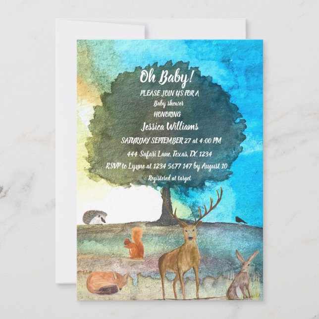 Invitación Cute Hedgehog Watercolor Woodland Animales Fox Har (Anverso)