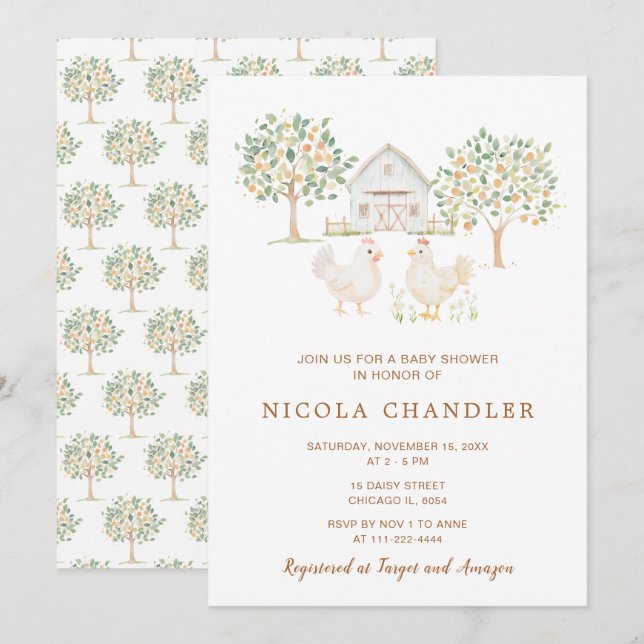 Invitación Cute Hens Farm Barn Baby Shower (Anverso / Reverso)