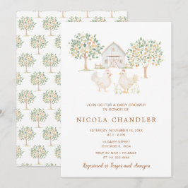 Invitación Cute Hens Farm Barn Baby Shower