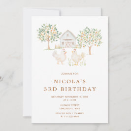 Invitación Cute Hens Farm Barn Birday Party