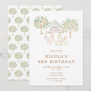 Invitación Cute Hens Farm Barn Birday Party