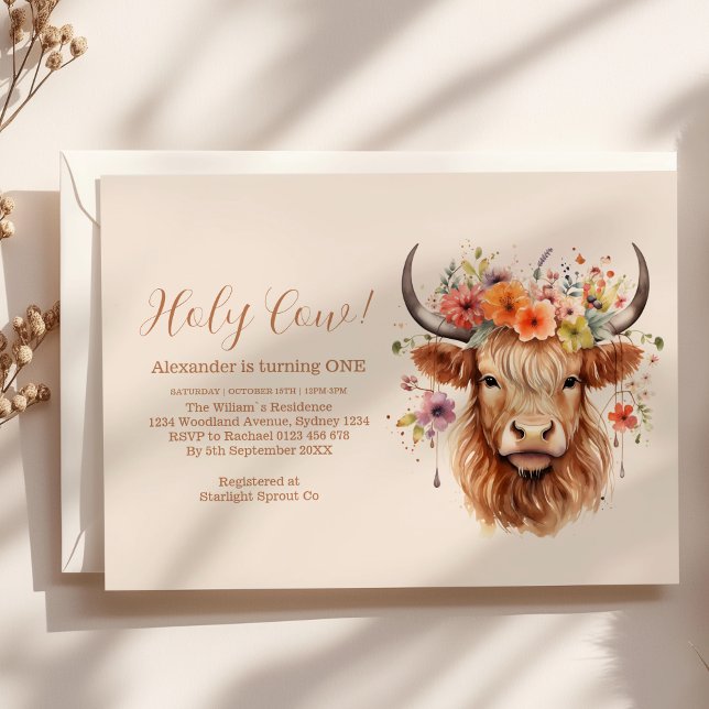 Invitación Cute Highland Cow 1º cumpleaños (Subido por el creador)