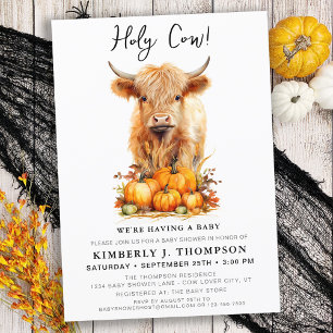 Invitación Cute Highland Cow Autumn Pumpkins Baby Shower