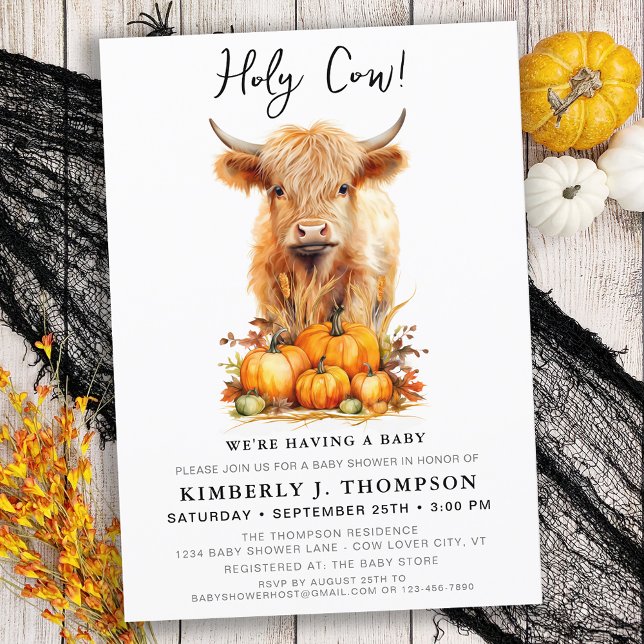 Invitación Cute Highland Cow Autumn Pumpkins Baby Shower (Subido por el creador)