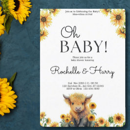 Invitación Cute Highland Cow Calf Sunflowers Baby Shower