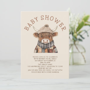 Invitación Cute Highland Cow Cream Baby Shower