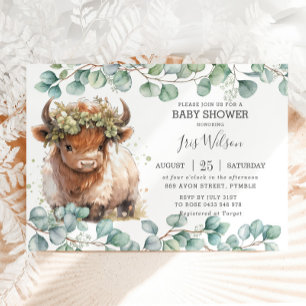 Invitación Cute Highland Cow Eucalyptus Greeneration Baby Sho