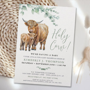Invitación Cute Highland Cow Eucalyptus Greeneration Baby Sho