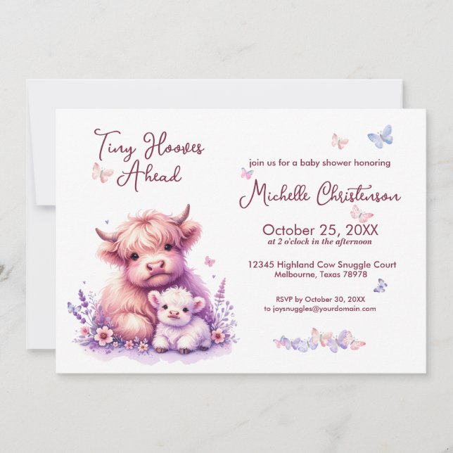 Invitación Cute Highland Cow Floral Baby Shower (Anverso)
