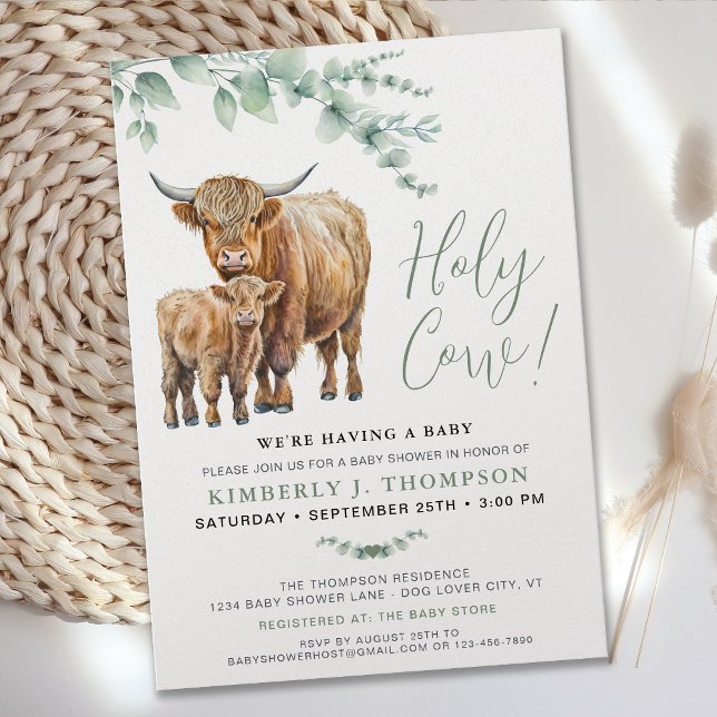 Invitación Cute Highland Cow Modern Eucalyptus Greeneration (Subido por el creador)