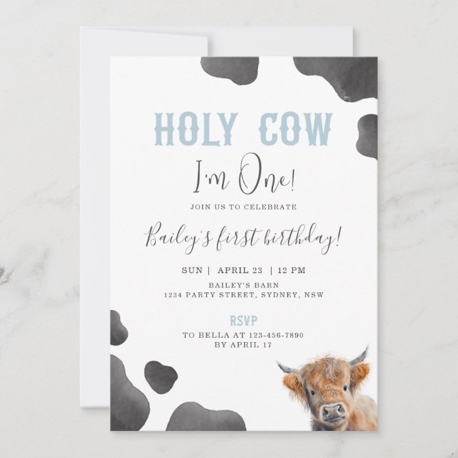 Invitación Cute Highland Cow Themed 1st Birthday Party (Anverso)