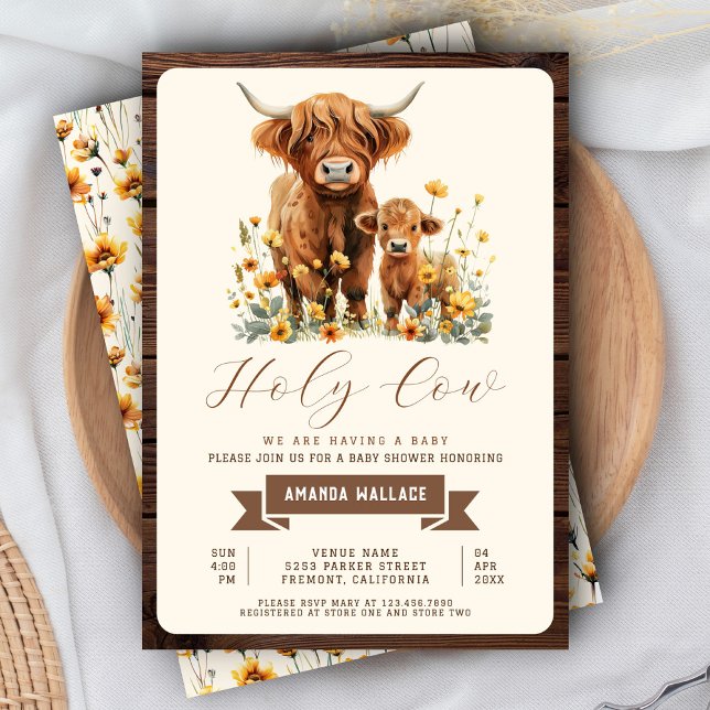 Invitación Cute Highland Cow Yellow Wildflowers Baby Shower (Subido por el creador)
