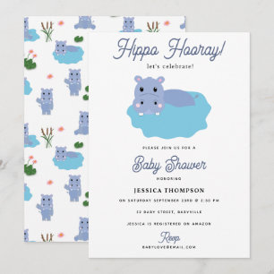 Invitación Cute Hipopótamo Hip Hippo Hurra Cumpleaños del Beb