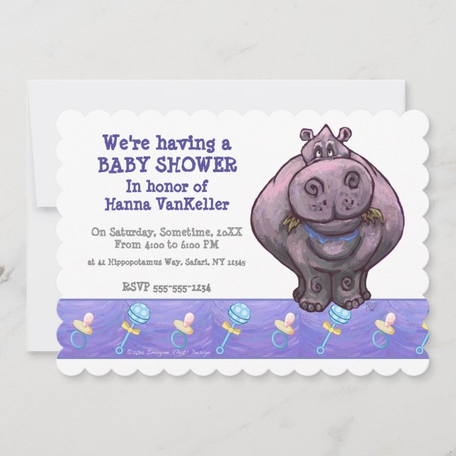 Invitación Cute Hippo Baby Shower (Anverso)