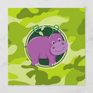 Invitación Cute Hippo; camo verde brillante, camuflaje