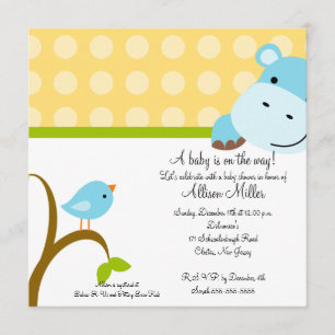 Invitación Cute Hippo y Birdie Baby Shower