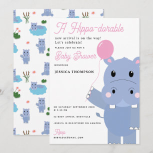 Invitación Cute Hippopotamus Hippo-dorable Baby Shower